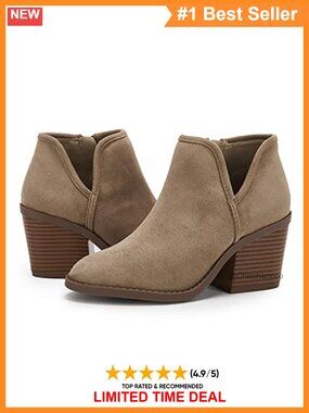 Faux Suede Ankle Boots Stacked Heel Pointed Toe Side Zipper